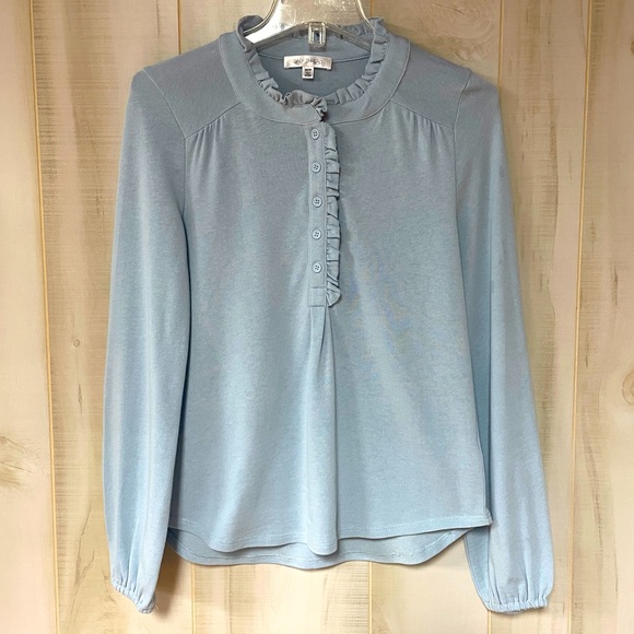 Daily Thread Tops - Daily Thread Light Blue Half Button Ruffle Trim Hi Low Blouse Sz XS